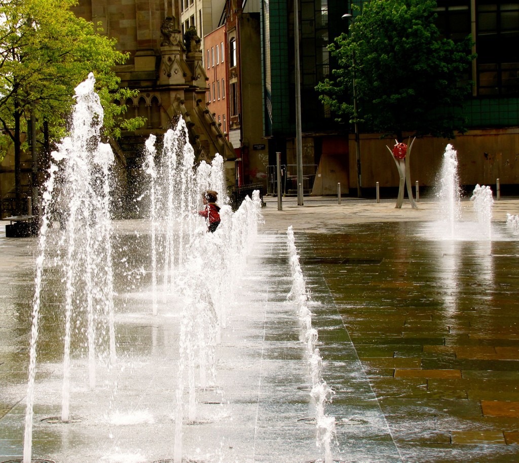 There are dancing fountains in behind the Albert Clock, with children playing in them. At least, when the sun comes out.