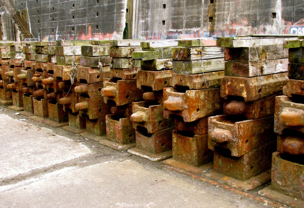 Each of these stacks of keel blocks weighs four tons. They were moved about - including being hauled into and out of the dry dock - by hand...