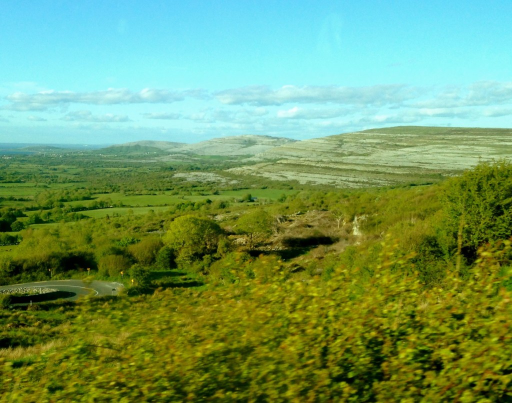 The bust trip from Galway to Doolin went through the Burren. Normally, I don't even bother trying to take a picture from a moving bus - they turn out mediocre, at best. But this view made me try, and the shot is... well, it's not as bad as I expected it to be. Notice the large limestone mound in the background; that's what tells you you're in the Burren.
