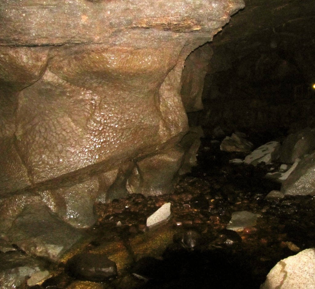 There are two rivers winding through the caves - the Cladagh and the Owenbrean. As a living limestone cave, there's lots of water, both in the rivers and dripping into your hair.