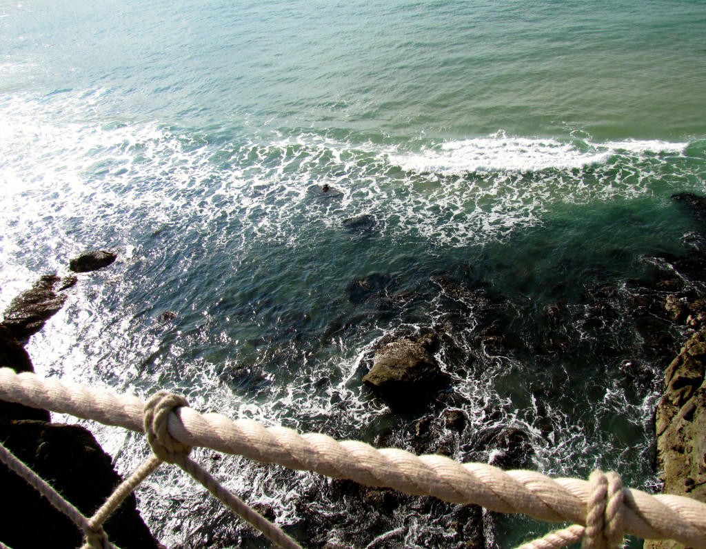 This is the view down from the bridge at about the half-way point. It's around a hundred feet down to the water and rocks.