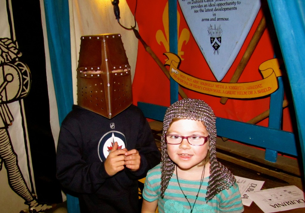 Dublinia is a wonderful little museum aimed at kids that shows Viking Dublin, medieval Dublin, and the way the information was discovered. Among the things they have is a chain coif and a full helmet that kids can try on.