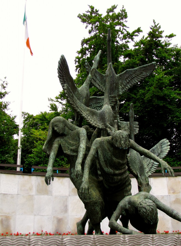 The statue at the end of the garden is the Children of Lir. These are from a story of children turned into swans for 900 years, and finally returned to humanity. It's meant to represent the emergence of a peaceful nation from 900 years of conflict.