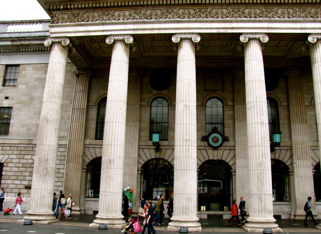 The GPO was the command centre. There's a statue of Cuchullain in the window that used to be the main door. The mortar was not a very accurate weapon, so most of the entire street was in ruins, especially when the Helga, a British warship, pulled into the harbour and started using it's heavy guns as artillery.