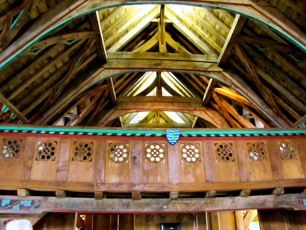 The loft facing the high table, and the decorative roof.