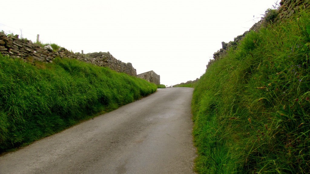 The narrow roads leading up in the Doolin hills. Gotta keep an eye out for cars, because there's really only one lane.