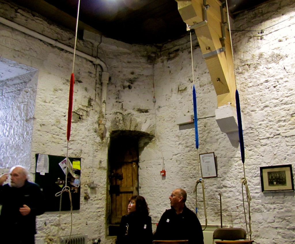 The Ringer's Room. No bells here; they're in another room up above. The man on the left is the Ringing Master. He was wonderfully mad about bells and the ringing, and gave us a great lesson on the history and technique of bell ringing.