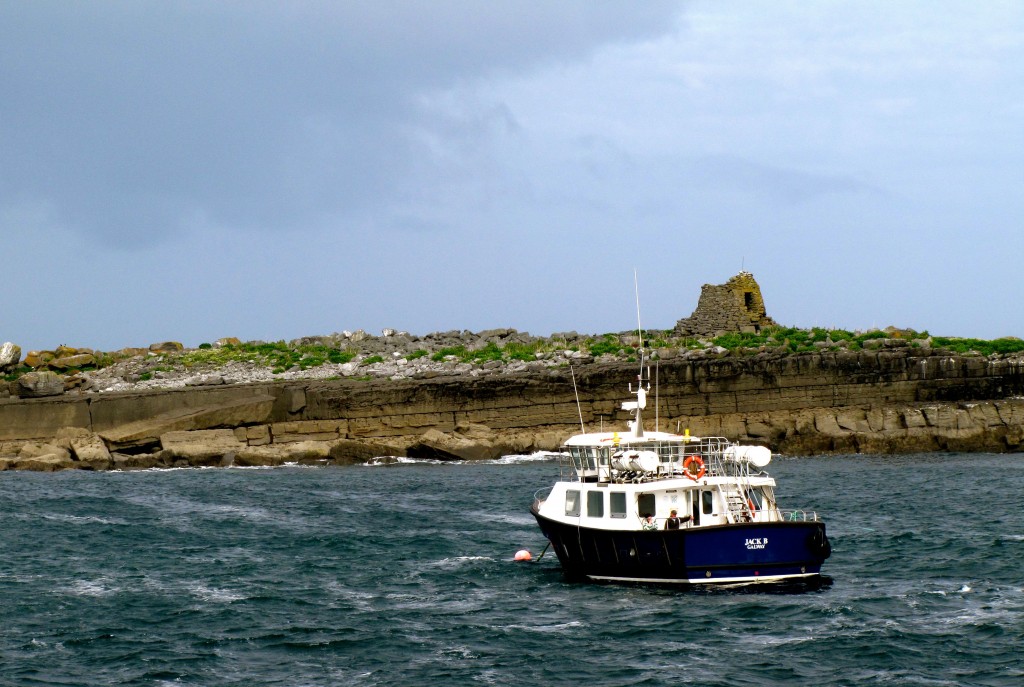 We sailed past an island with a ruined watchtower on it. It's just off the coast, and provides some shelter for the piers.