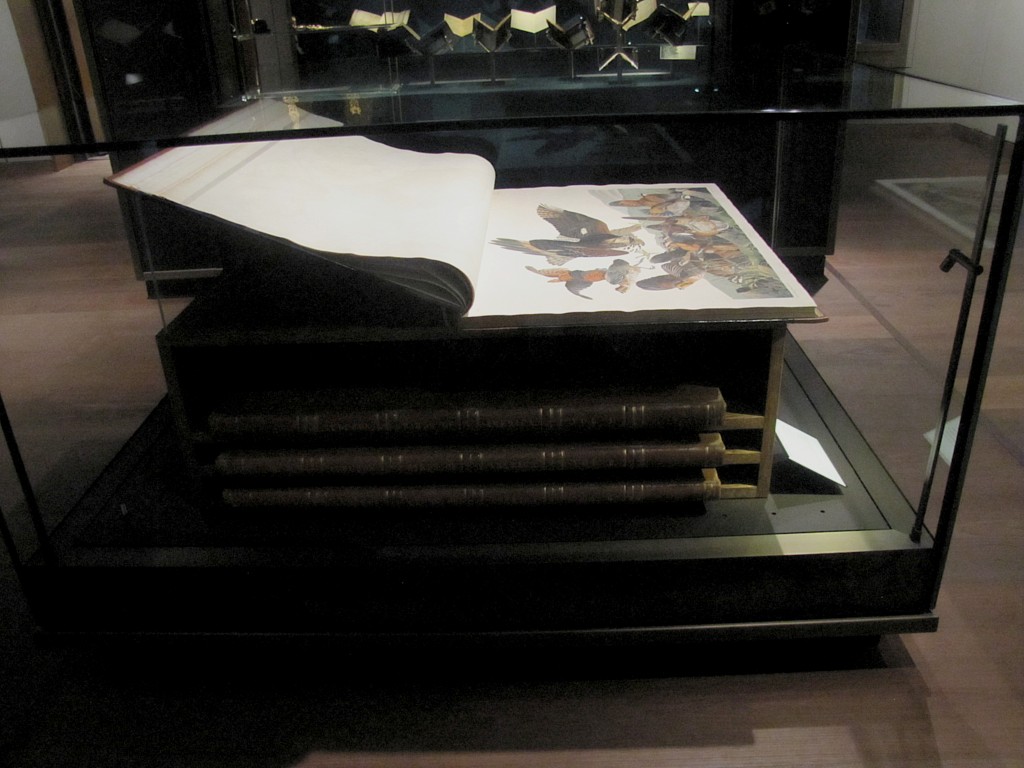 John James Audobon's Birds of North America. Four volumes in its special case. The pages are about four feet wide.