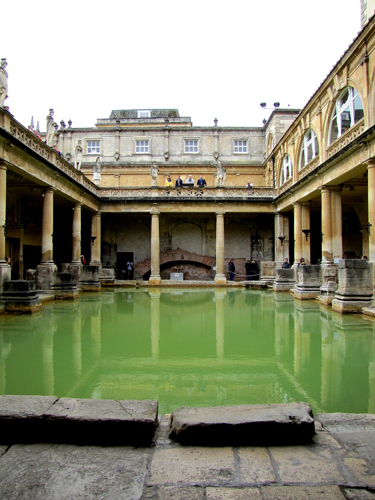 And, finally, the baths themselves. This is the main bath area, the Great Baths. The water comes out of the ground at the Sacred Spring at about 46C. By this point, it's cooled enough to be warm but not scalding. Other pools exist closer and farther from the Spring, with different temperatures, but this was the most popular one.