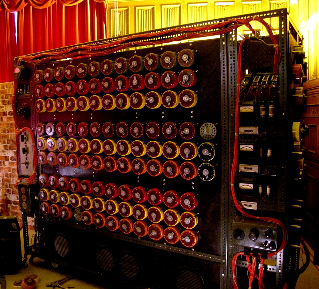 This is a Bombe. It's an electromechanical device that was used to test potential settings for the Enigma machines. This Bombe could test 36 different settings at once. Note that this, like pretty much all the other machines here is a reconstruction, because the original machines had been dismantled after the war. This was actually made as a prop for The Imitation Game.