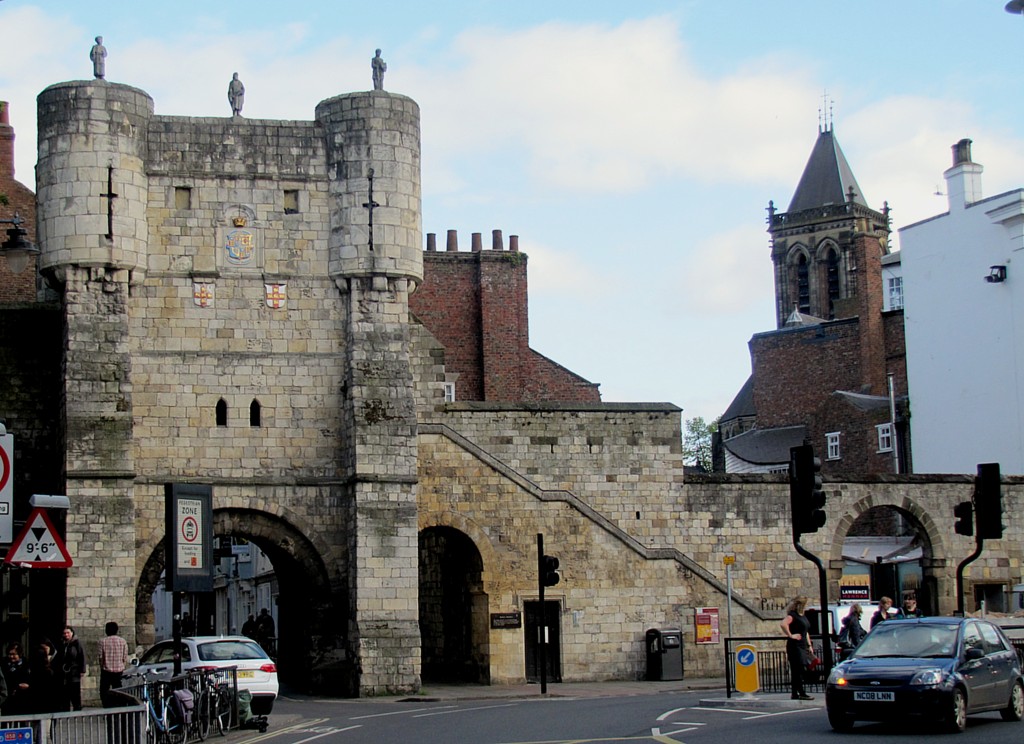 Walking down the street towards the city centre, you get to the walls of York, along with the gates through it. This gate is called Bootham Bar. There are stairs up to the top of the wall, so in the next couple of days, I'm going to go for a wall walk.