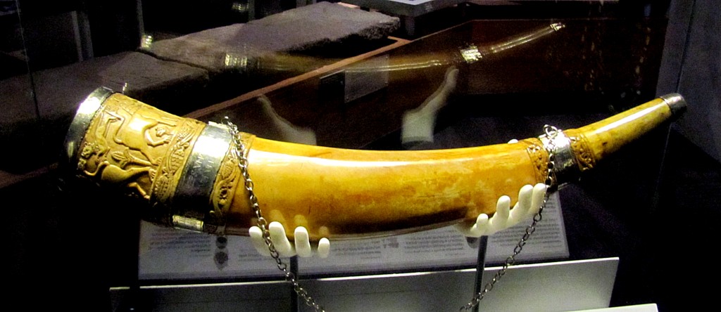Down in the undercroft, they also have a number of treasures of the cathedral. This is a carved elephant tusk horn that dates from the Saxon period.