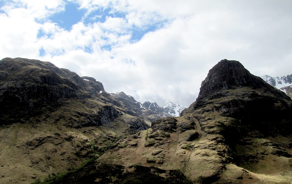These are two of the Three Sisters of Glencoe. I was trying to find an angle to get all three when I took my faceplant.