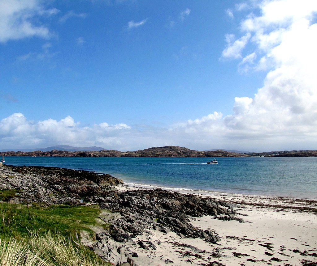 The Iona shore. It looks so nice and clear, but the wind out of the shelter of the island is fierce.