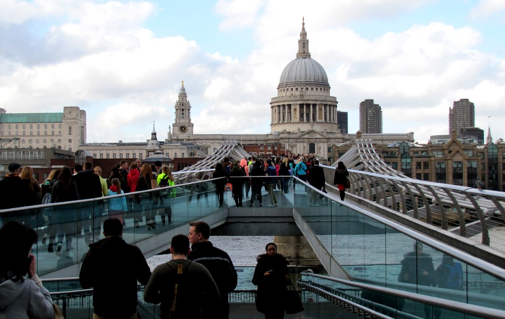 Here's the Jubilee footbridge over the Thames. You can't see much of the bridge itself, but that's the dome of St. Paul rising ahead of me.