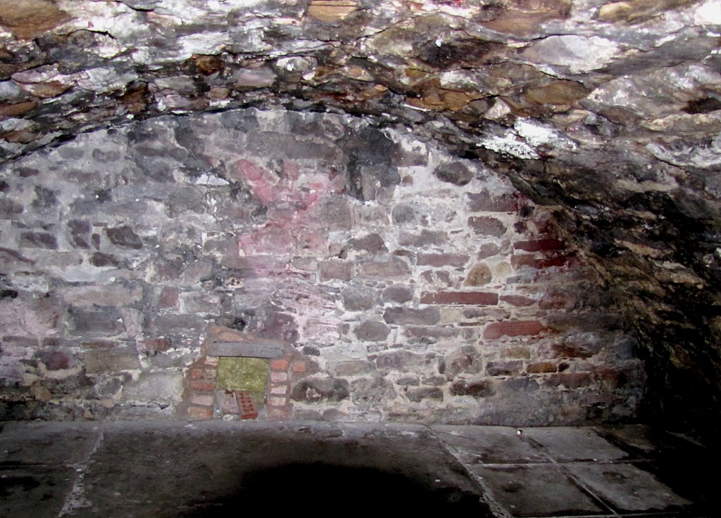 This is one of the underground sections of Edinburgh. After the Great Fire of Edinburgh, when the city was being rebuilt, a lot of little alleys and closes were covered over by the new construction. They were rediscovered in the 80s. This is Niddry's Wynd, and it was only discovered about 18 months ago. It was lit only by a very faint green lantern while James told us the story of Sawney Beane. Creepy as hell. 