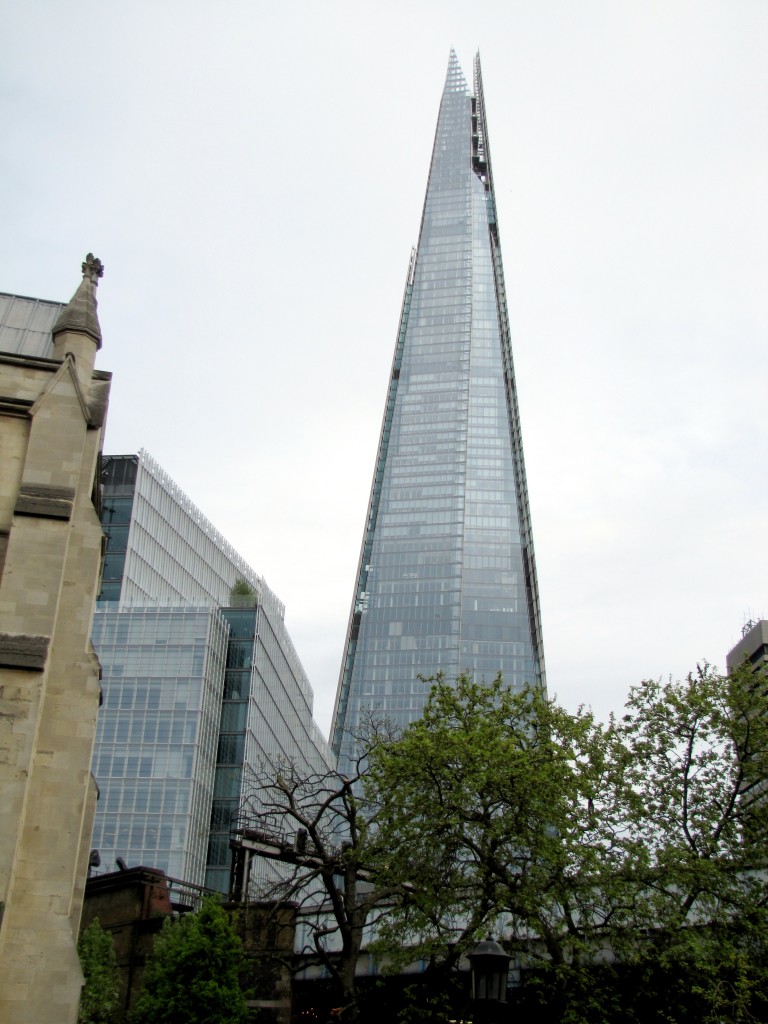 The Shard is a cool, tapered building in London. It's apparently got shops, a hotel, a casino, and amazing views from the top floor. And you can see it from the same spot I took the picture of Southwark Cathedral. I love the mix of old and new.