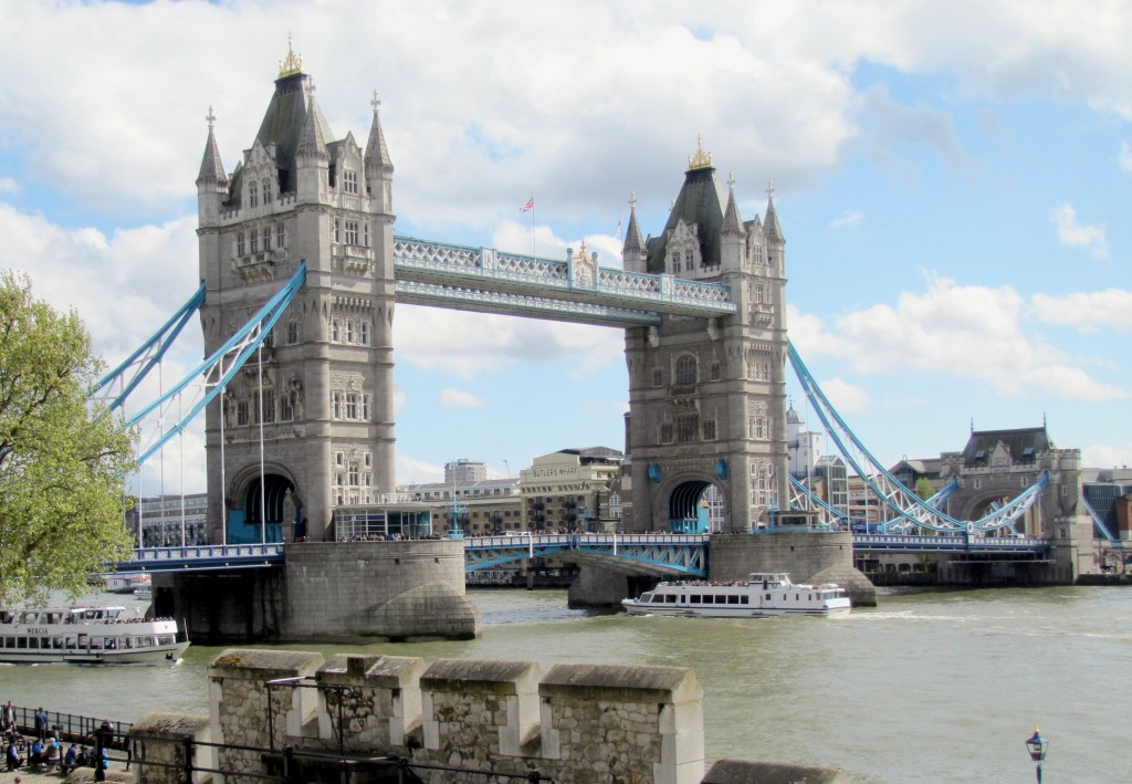 Here's a nice view of the Tower Bridge, all decked out.