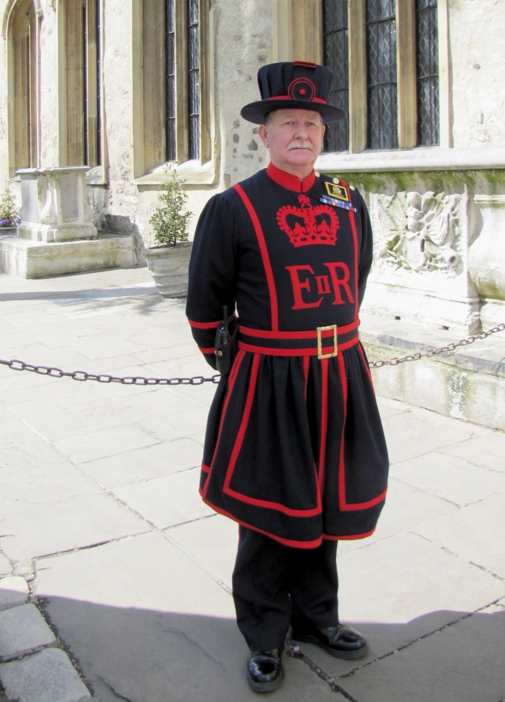 A Yeoman Warder. Each Yeoman Warder must have served at least 22 years in the armed forces, reached the rank of Sergeant Major, and have received the Long Service and Good Conduct medal. According to the Yeoman Warder who led our guided tour, when he applied a year ago, there were 150 applicants for the single opening.