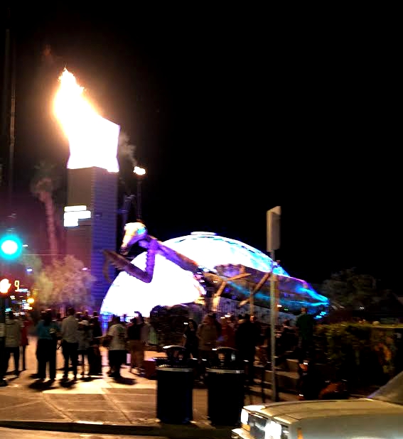 It's a crappy picture, but yes, that's a giant metal mantis that shoots fire from its antennae. And a blue geodesic dome.