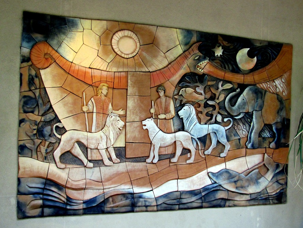 Siegfried and Roy are here depicted loading their animals into an ark. I thought it was a bit pretentious, but then found it was a gift from an abbey in Eastern Europe that they had helped out a great deal. And that made me feel like a judgmental twit. It's a gorgeous mosaic.